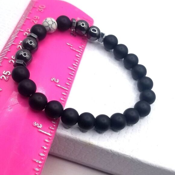 Anti swelling black obsidian stretch stone bracelet. - Picture 2 of 8